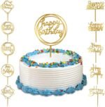 10-Pack Happy Birthday Cake Toppers,Gold Cake Toppers Acrylic Birthday Cake Supplies,