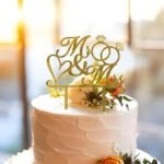 Mr & Mrs Wedding Cake Topper - Bride and Groom Sign, Modern Wedding Cake Decor with Glitter Edges, Anniversary Engagement Party Topper